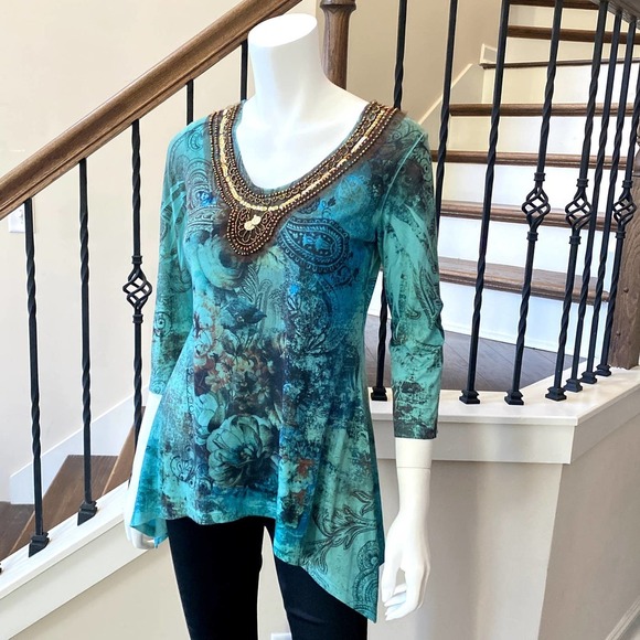 🎯FINAL SALE🎯 ROZ & ALI Turquoise Jewel Tunic-N0413-5 - Picture 3 of 10